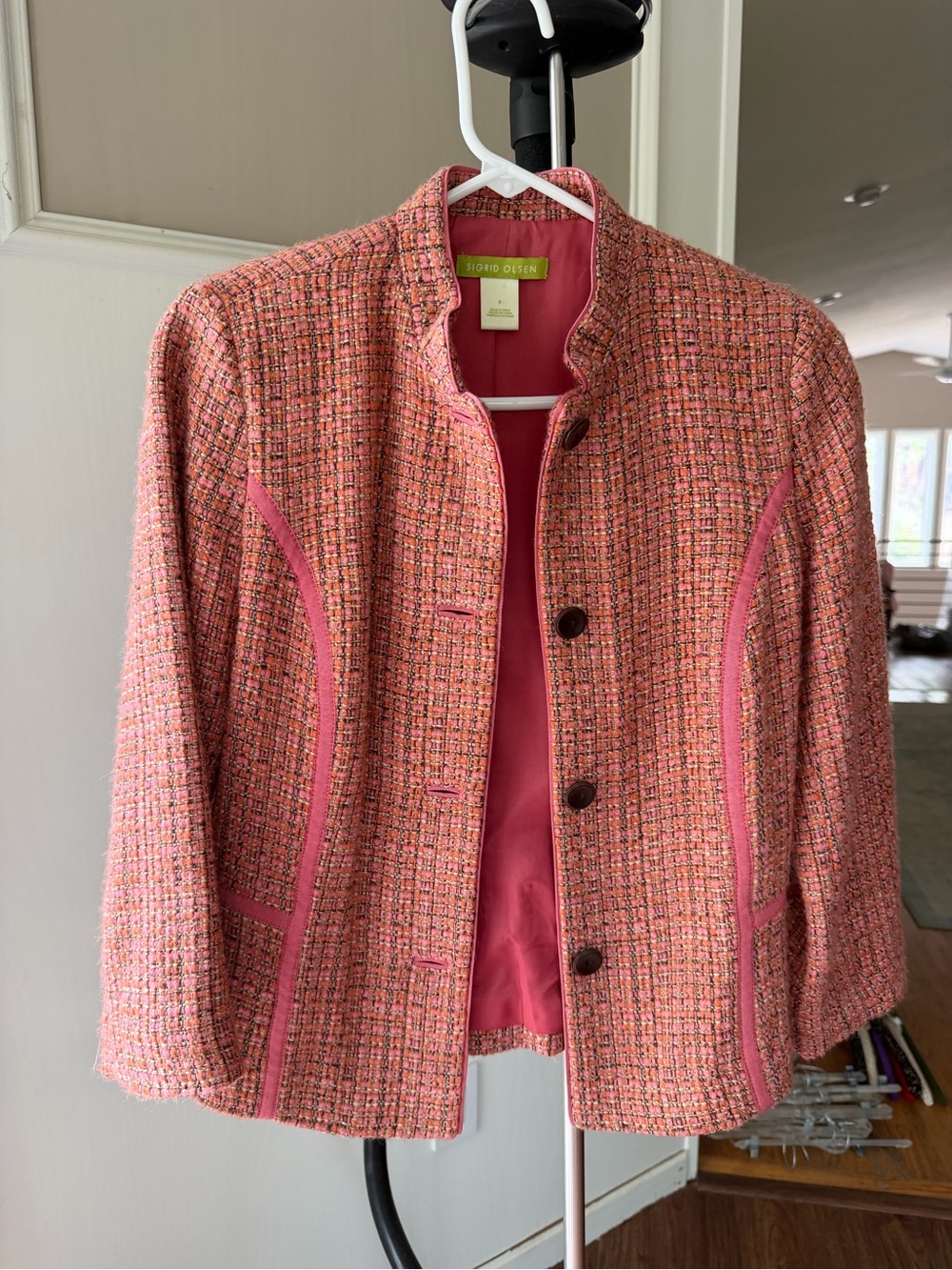Sigrid Olsen Pink Tweed Tailored Blazer Jacket Size 4